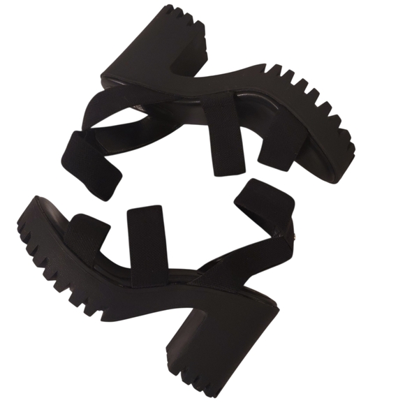 MADDEN NYC Womens Black Platform Chunky Heel Sandals SIZE (8) - Picture 1 of 4